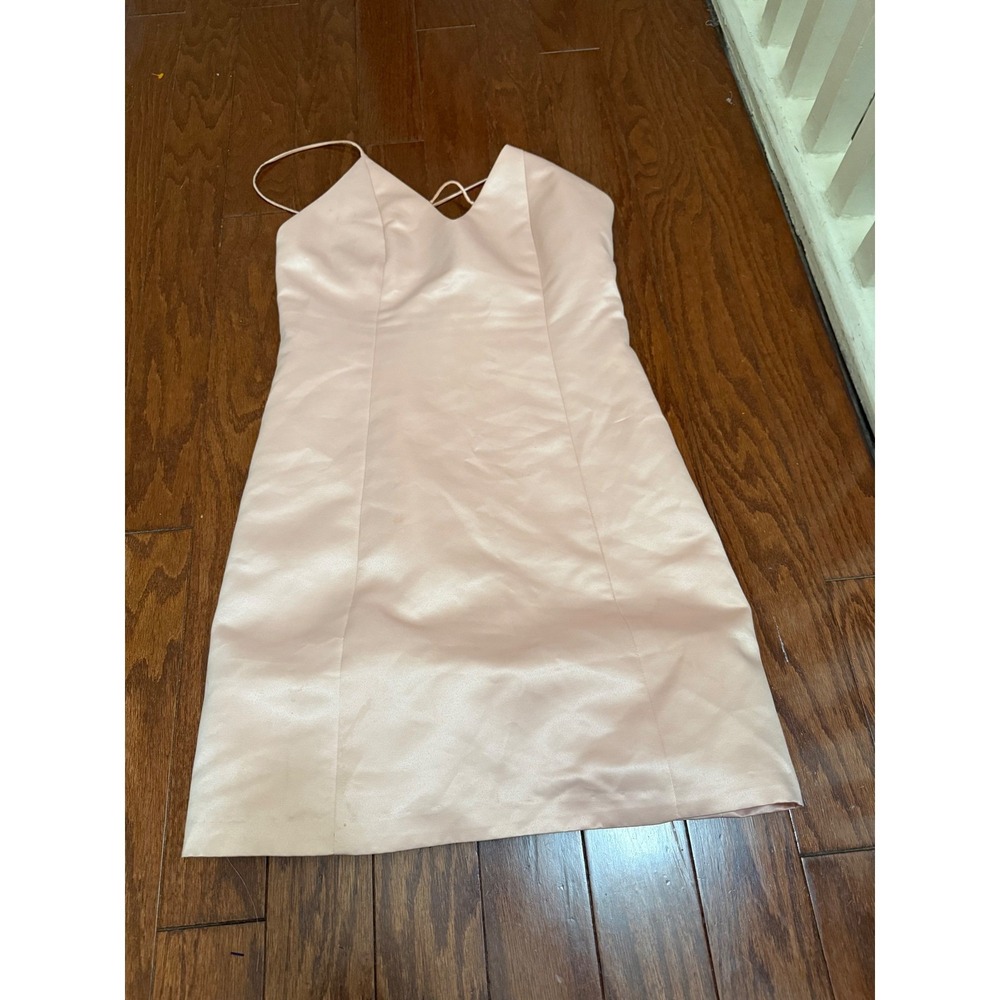 Alice + Olivia Pink Satin V-Neck Mini Dress Crisscross Back size 2